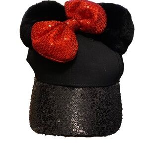 NWOT DISNEY Licensed Minnie Mouse Ears Sequin Red Bow Baseball Hat Girls OS